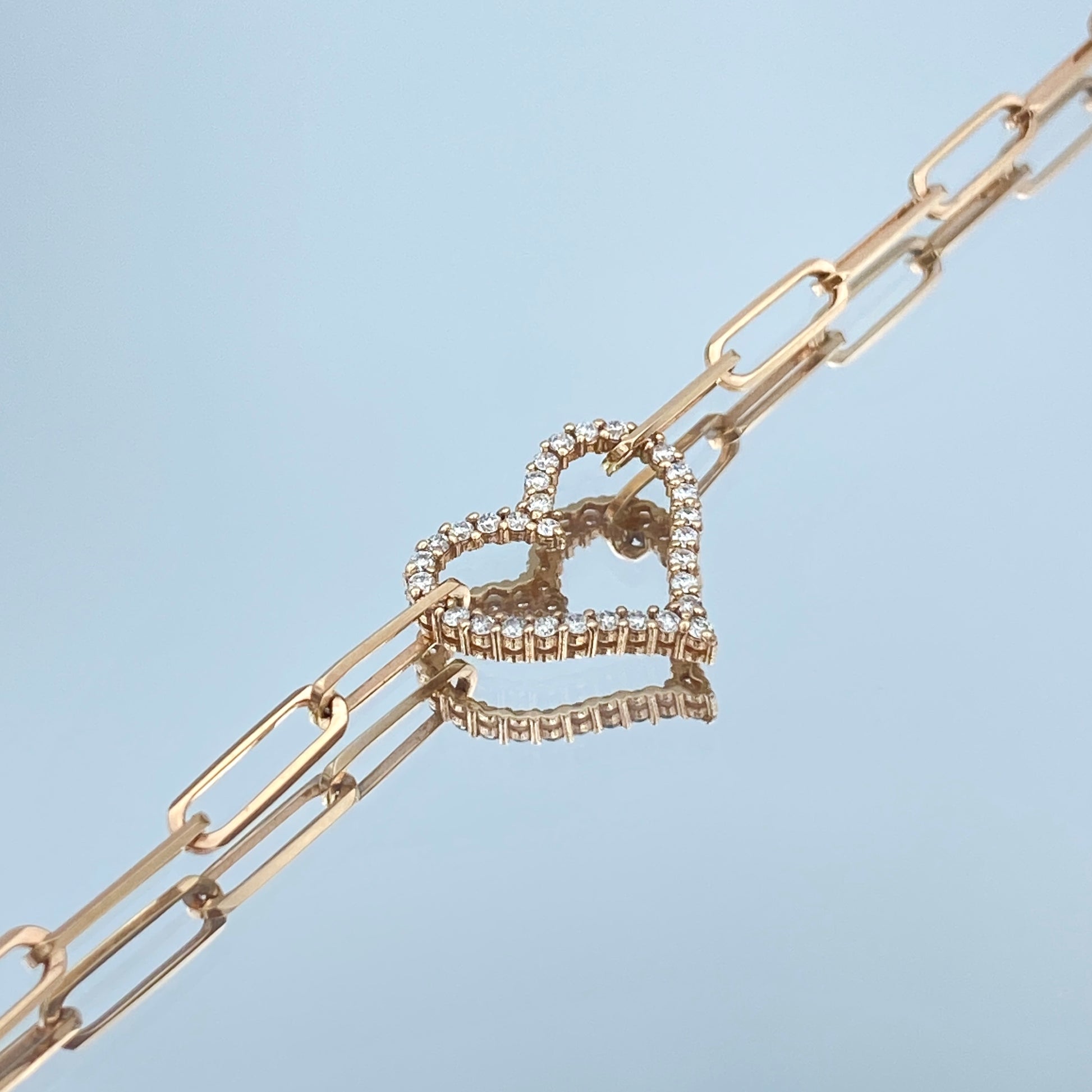 Heart Charm Paperclip Link Bracelet in 14K Rose Gold - L and L Jewelry