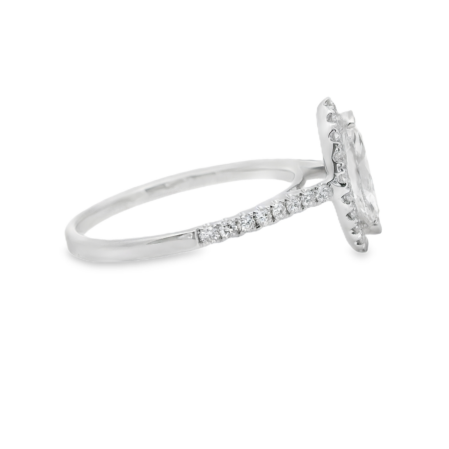 Marquise-Cut with Halo Diamond Engagement Ring in 14K White Gold
