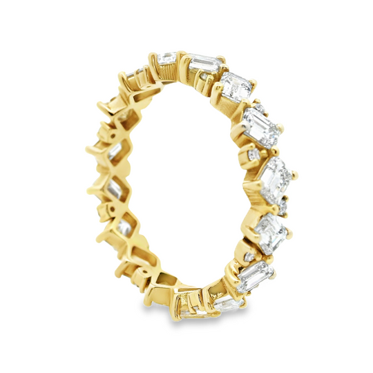 Emerald-Cut and Round-Cut Diamond Eternity Ring in 14K Yellow Gold