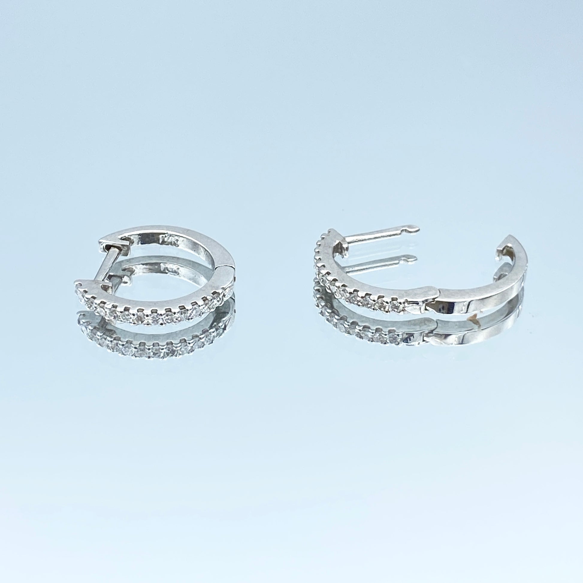 Diamond Huggie Hoop Earrings in 14K White Gold - L and L Jewelry