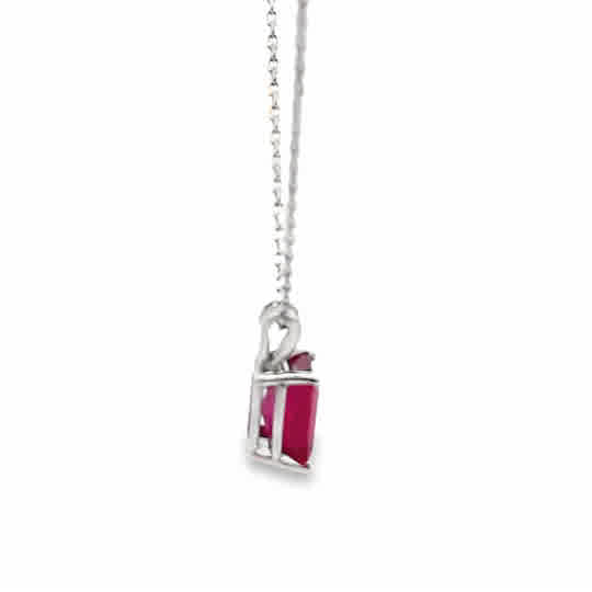 Emerald-Cut Ruby Stone Pendant Necklace in 14K White Gold