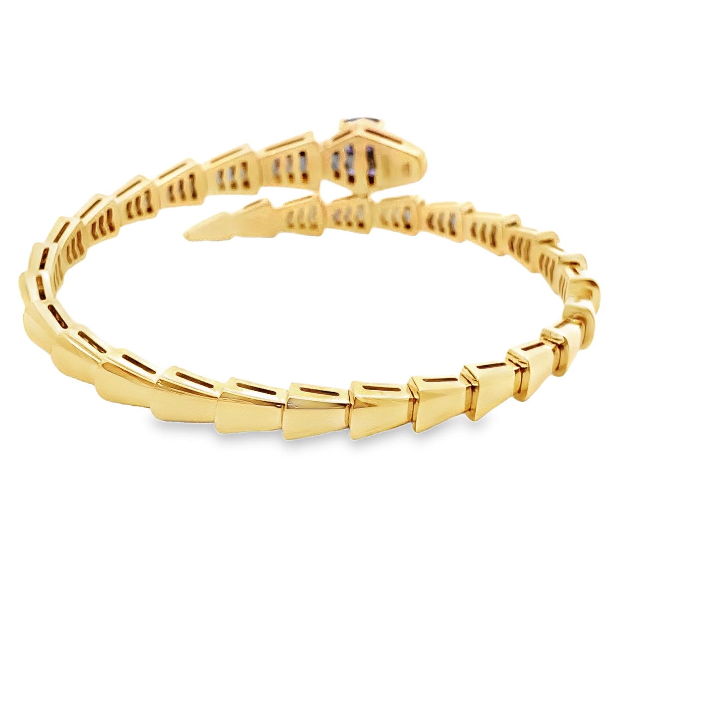 Serpent Bangle Bracelet with Diamonds and Tanzanite in 18K Yellow Gold