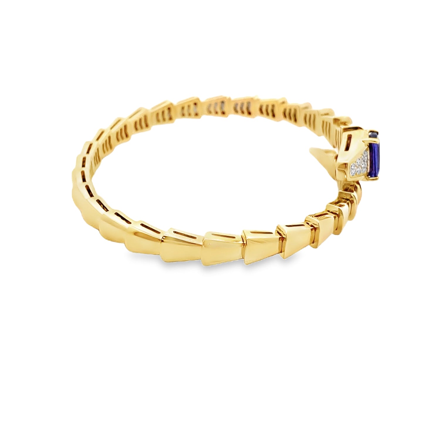 Serpent Bangle Bracelet with Diamonds and Tanzanite in 18K Yellow Gold