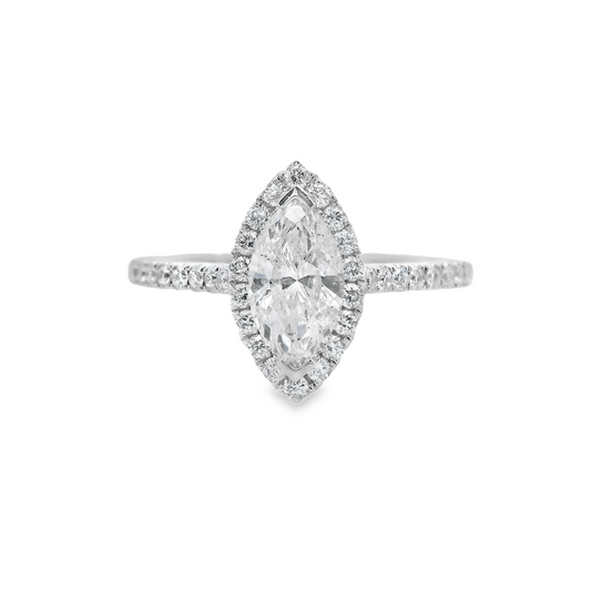 Marquise-Cut with Halo Diamond Engagement Ring in 14K White Gold