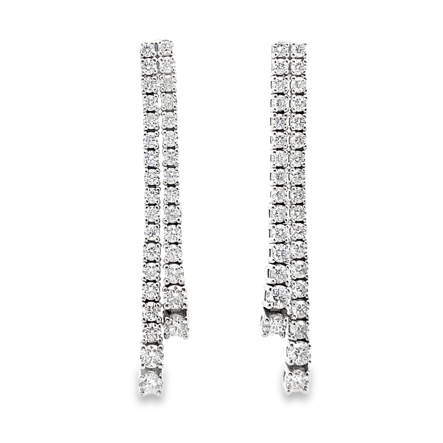 Linear Double Row Diamond Drop Earrings in 14K White Gold