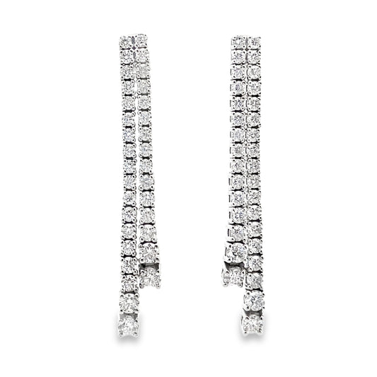 Linear Double Row Diamond Drop Earrings in 14K White Gold