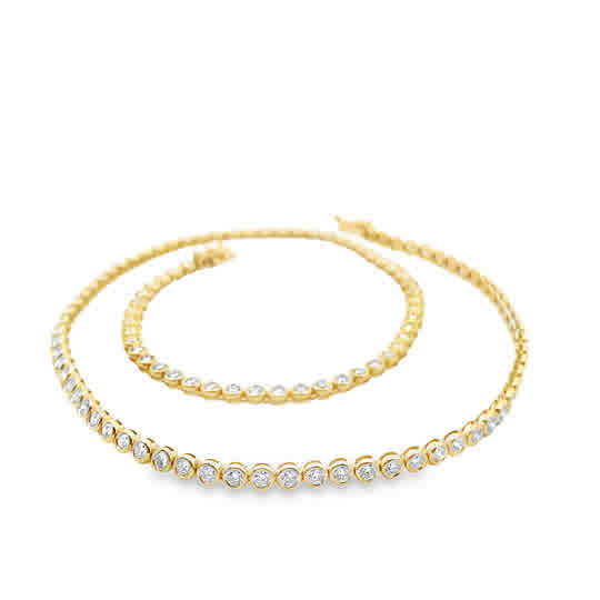 Round-Cut Diamond Bezel Tennis Necklace in 14K Gold