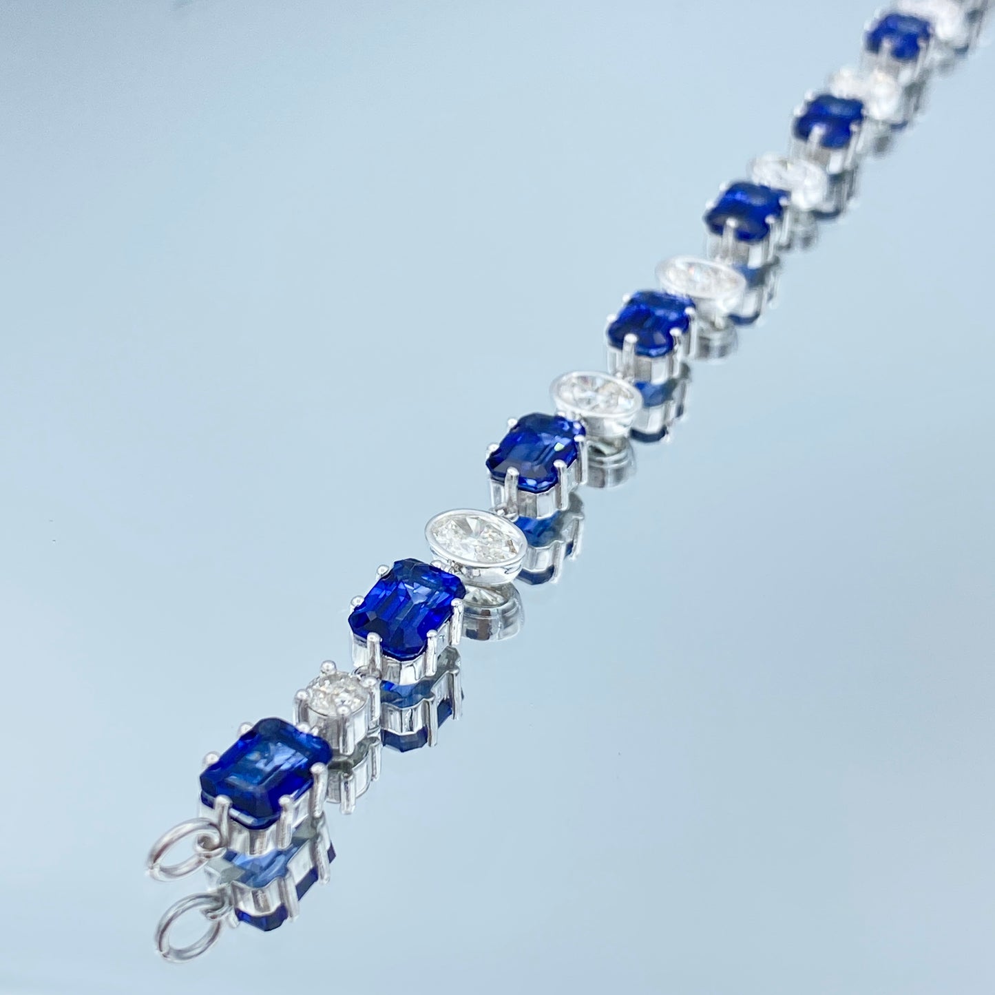 Alternating Blue Sapphire and Diamond Bracelet in 14K White Gold - L and L Jewelry