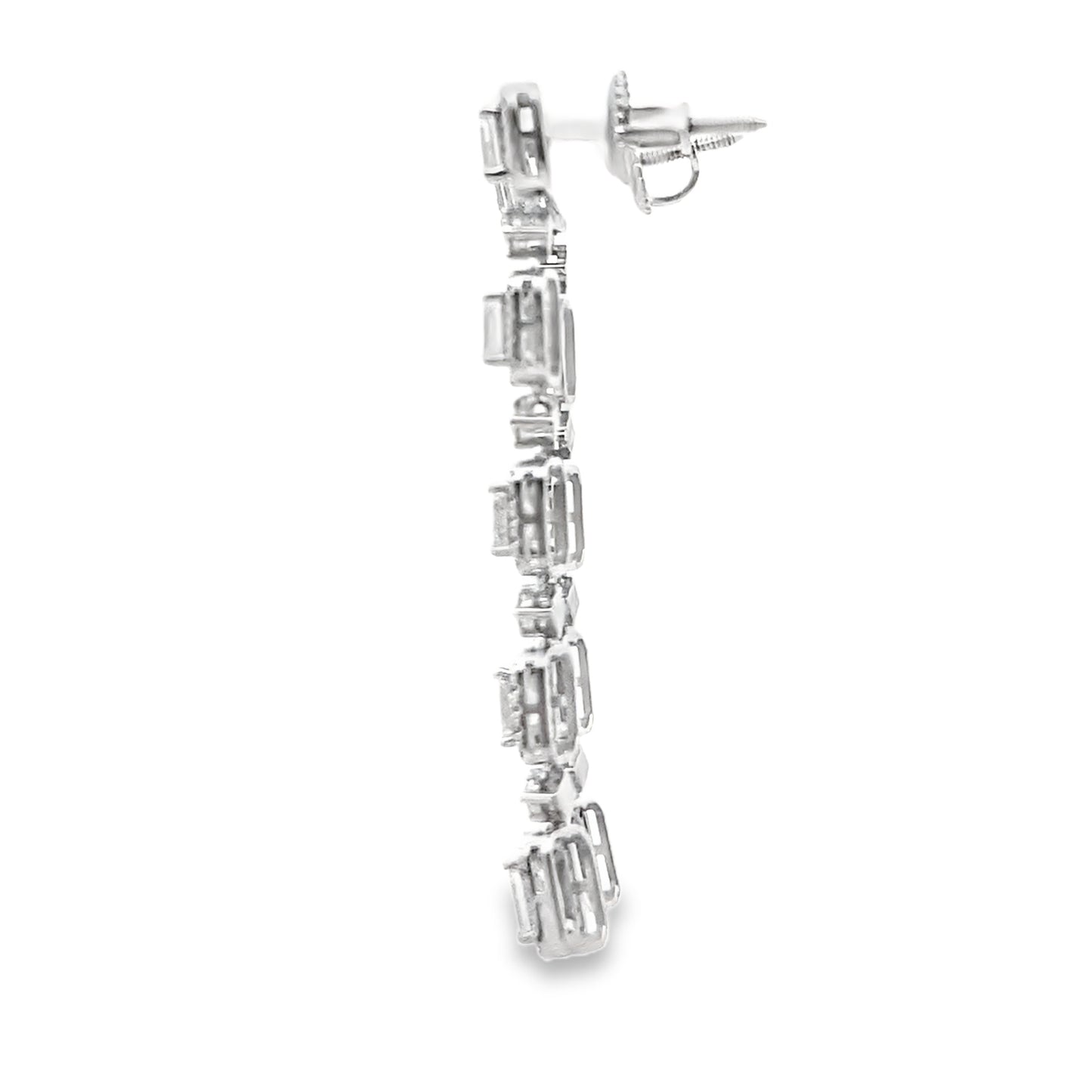 Baguette Halo Diamond Drop Earrings in 14K White Gold