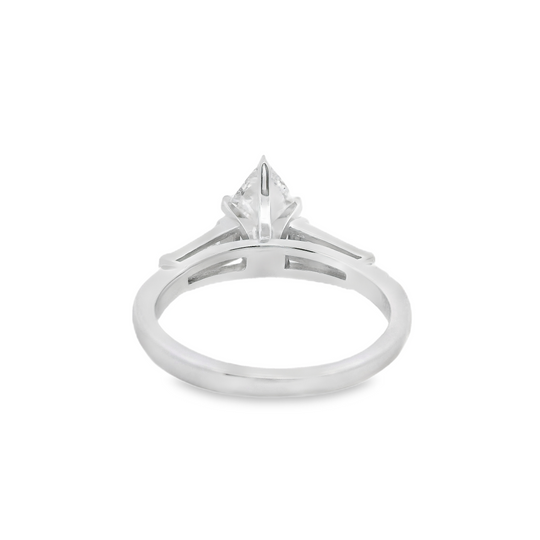 Pear-Shape Diamond Engagement Ring with Tapered Baguette Sides in 14K White Gold