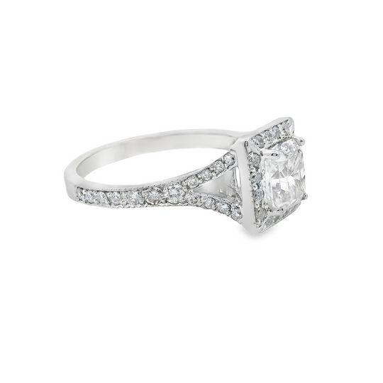 Split Shank Radiant-Cut Diamond Engagement Ring in 14K White Gold
