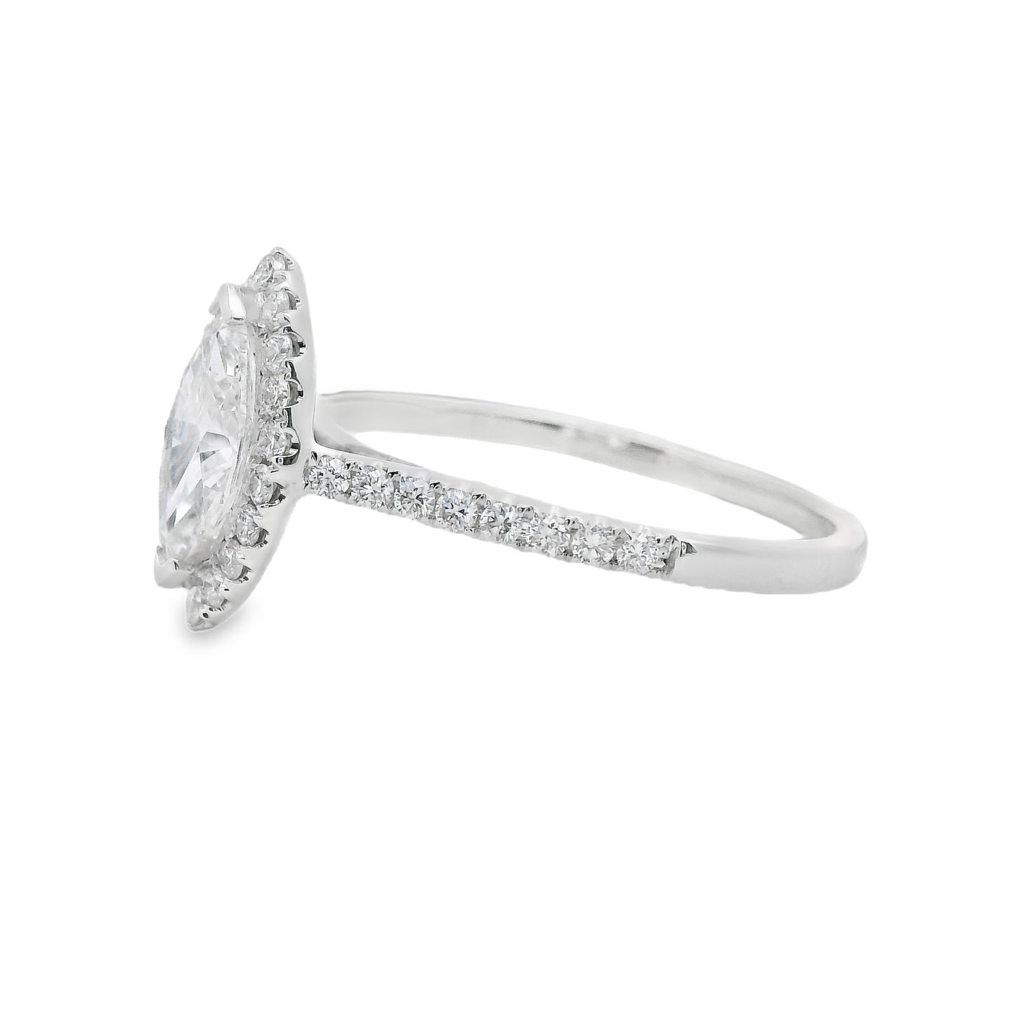 Marquise-Cut with Halo Diamond Engagement Ring in 14K White Gold