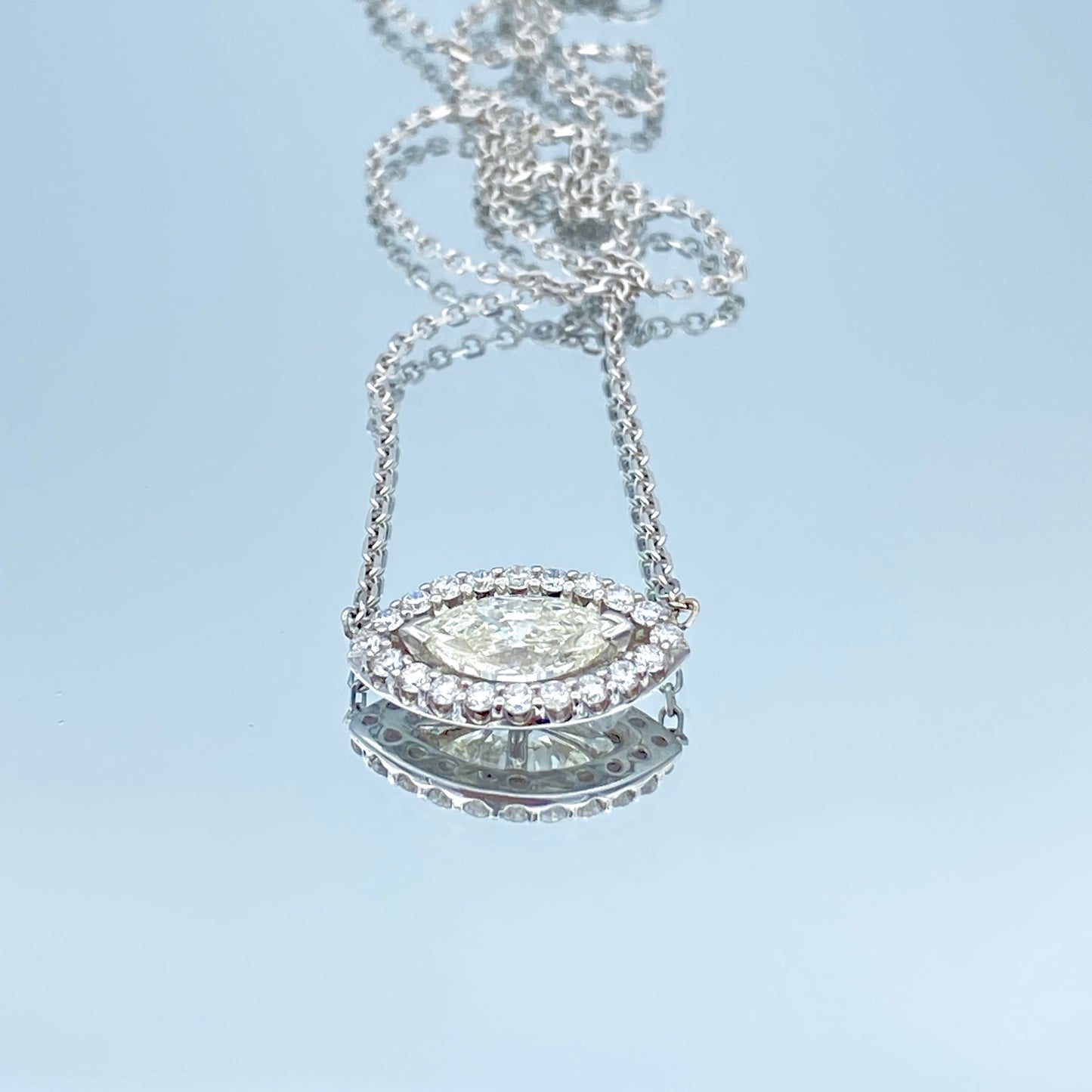 Halo East-West Marquise-Cut Diamond Pendant in 14K White Gold - L and L Jewelry