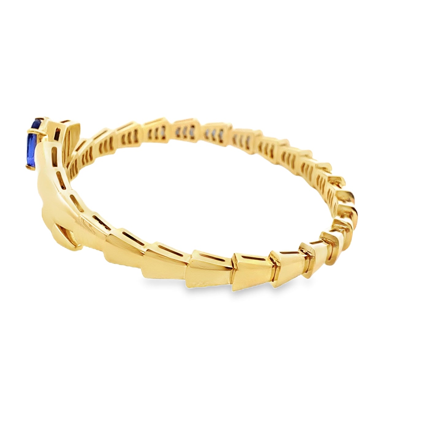 Serpent Bangle Bracelet with Diamonds and Tanzanite in 18K Yellow Gold