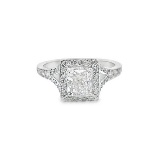 Split Shank Radiant-Cut Diamond Engagement Ring in 14K White Gold