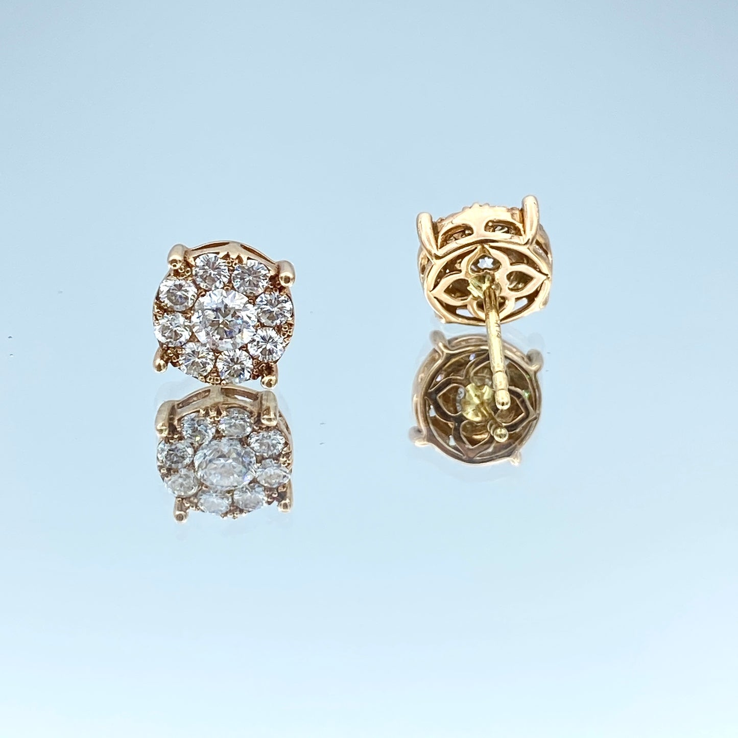 Cluster Diamond Stud Earrings in 14K Rose Gold - L and L Jewelry