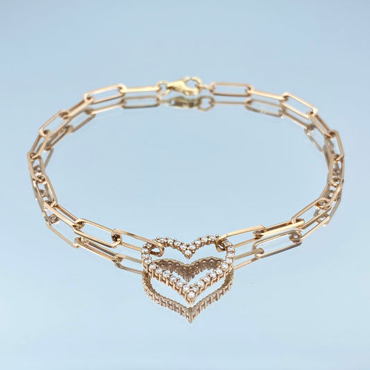 Heart Charm Paperclip Link Bracelet in 14K Rose Gold - L and L Jewelry