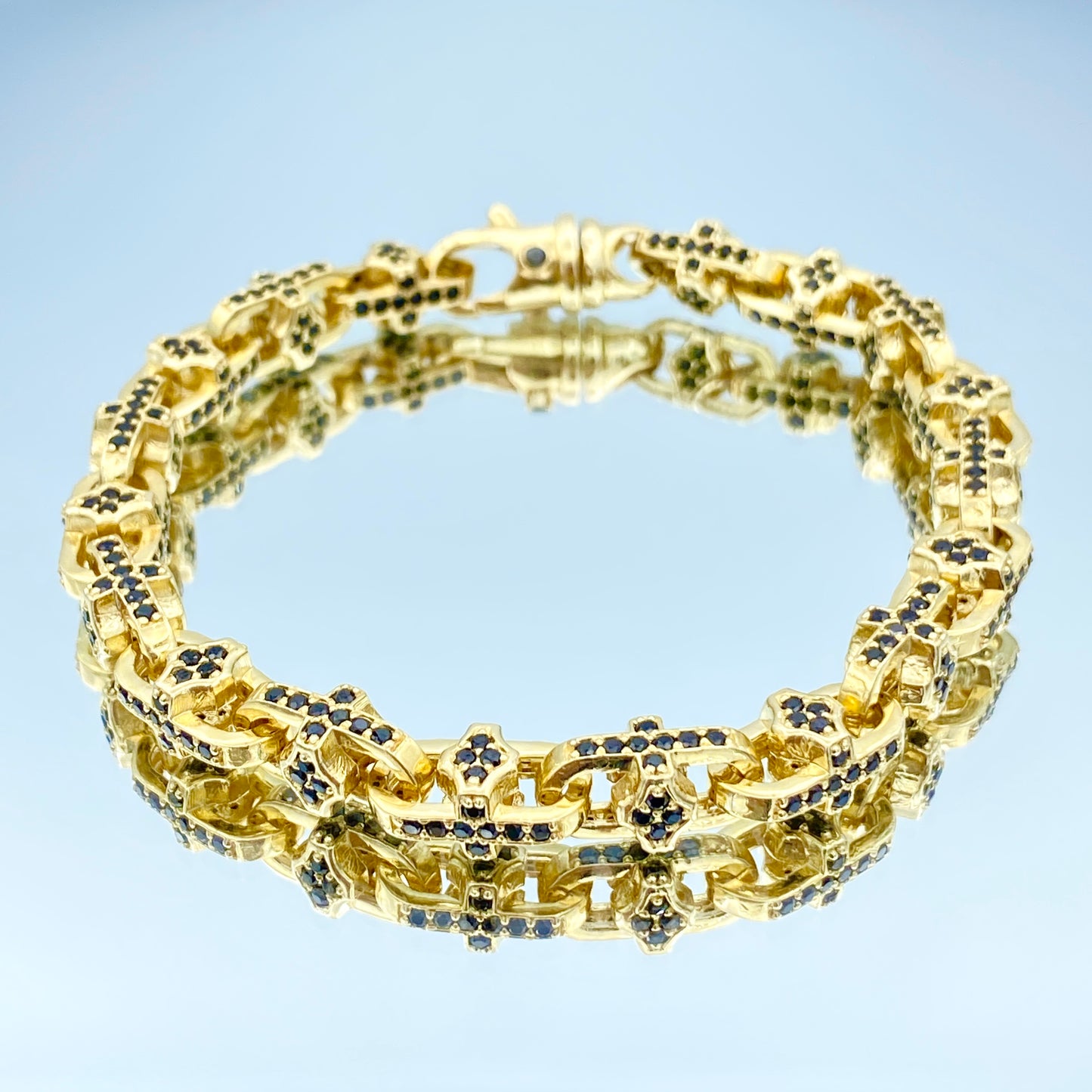 Black Spinel Cross Bracelet in 14K Yellow Gold - L and L Jewelry