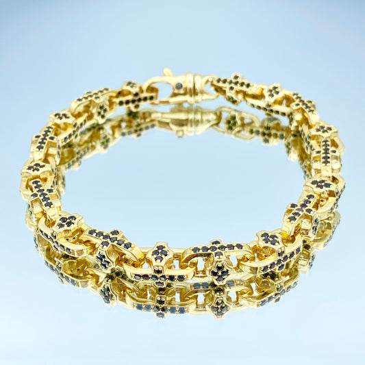Black Spinel Cross Bracelet in 14K Yellow Gold - L and L Jewelry
