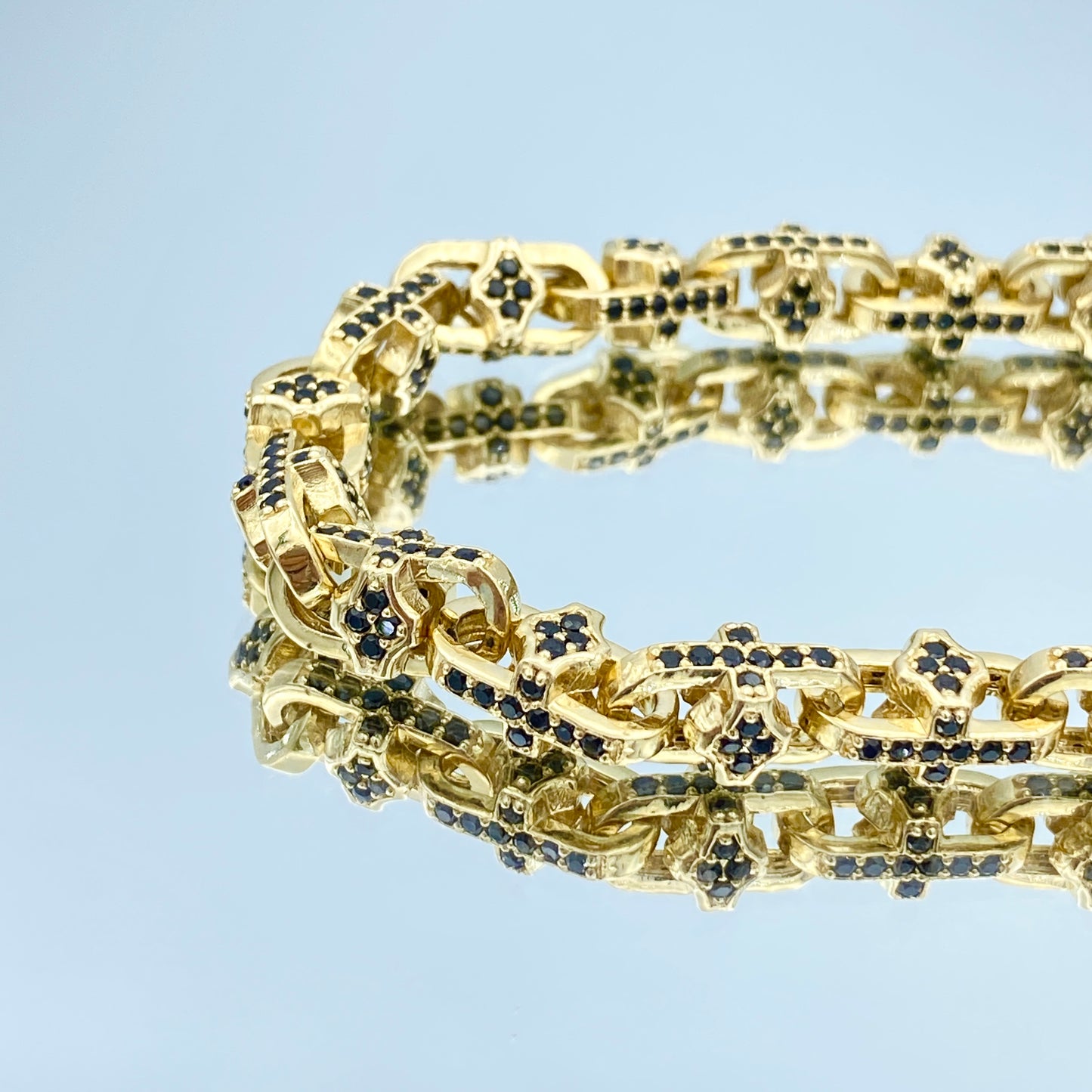 Black Spinel Cross Bracelet in 14K Yellow Gold - L and L Jewelry