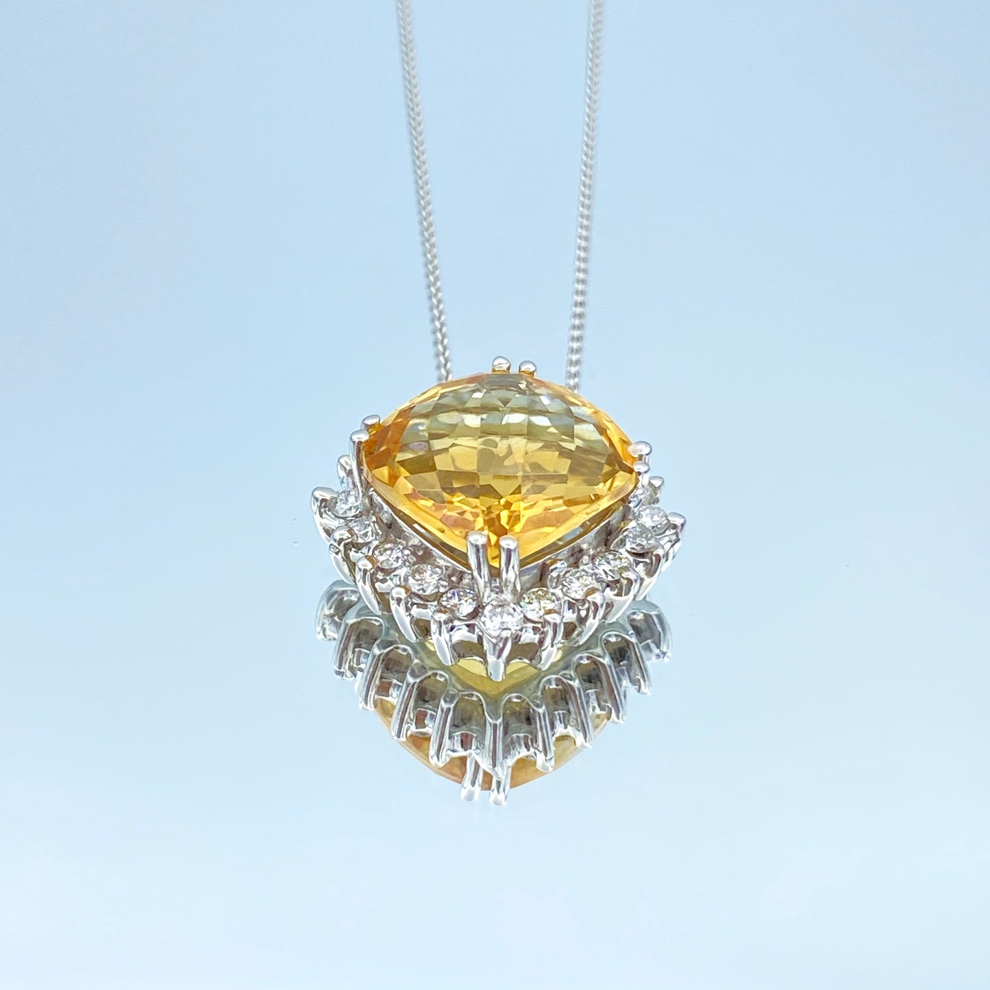 Citrine and Diamond Pendant in 14K White Gold - L and L Jewelry