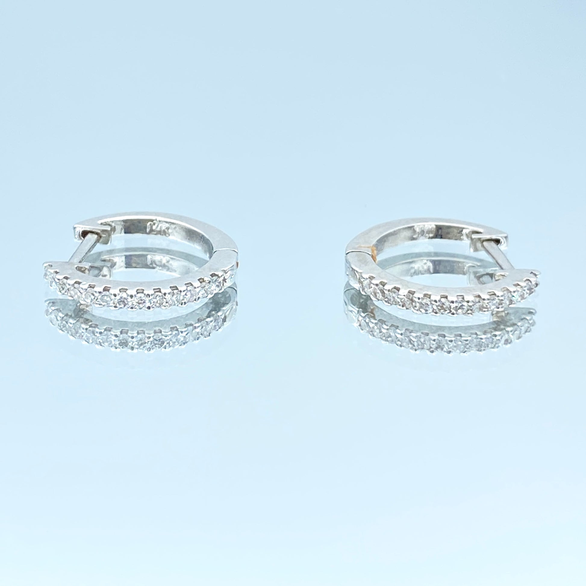 Diamond Huggie Hoop Earrings in 14K White Gold - L and L Jewelry