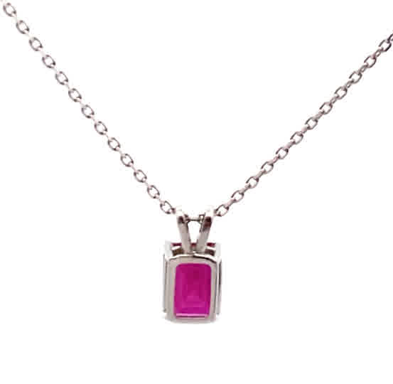 Emerald-Cut Ruby Stone Pendant Necklace in 14K White Gold