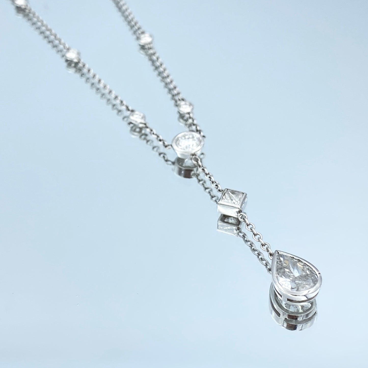Pear Shape and Round-Cut Diamond Lariat Necklace in 14K White Gold - L and L Jewelry