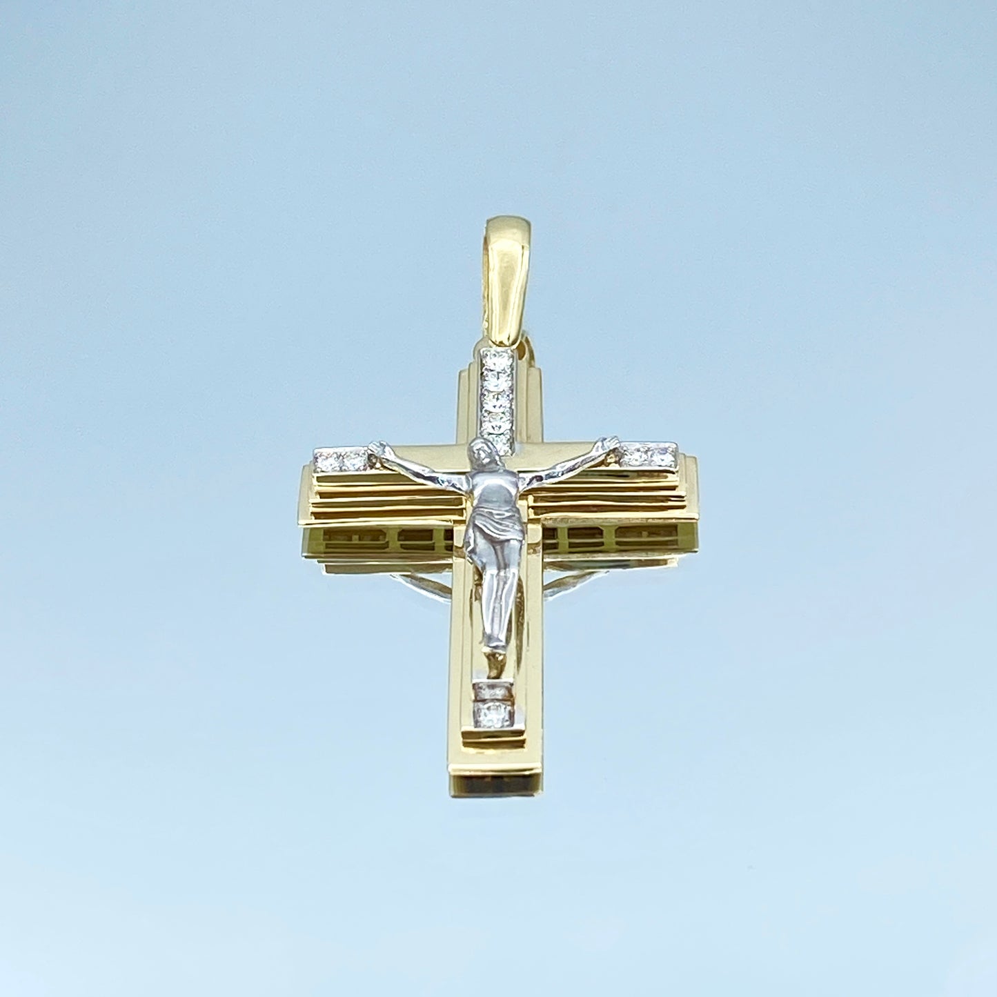Two Tone Gold Cross Pendant with Diamonds in 14K Yellow Gold and 14K White Gold - L and L Jewelry