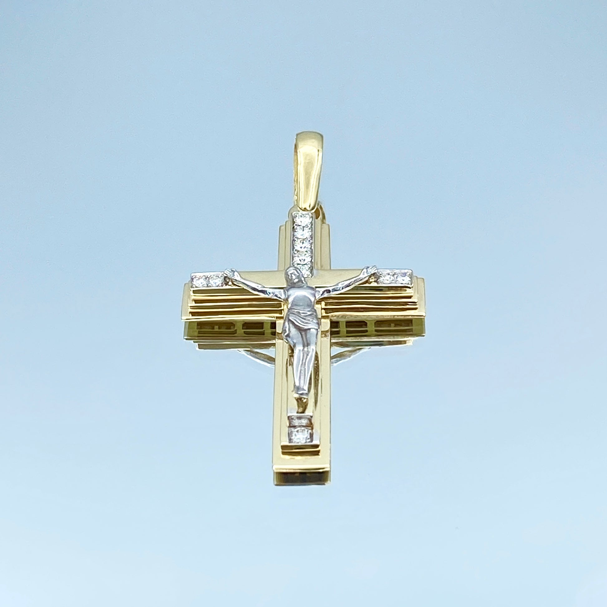 Two Tone Gold Cross Pendant with Diamonds in 14K Yellow Gold and 14K White Gold - L and L Jewelry