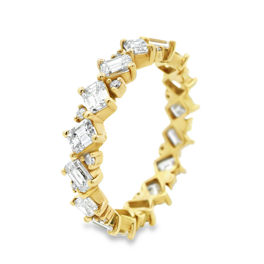 Emerald-Cut and Round-Cut Diamond Eternity Ring in 14K Yellow Gold