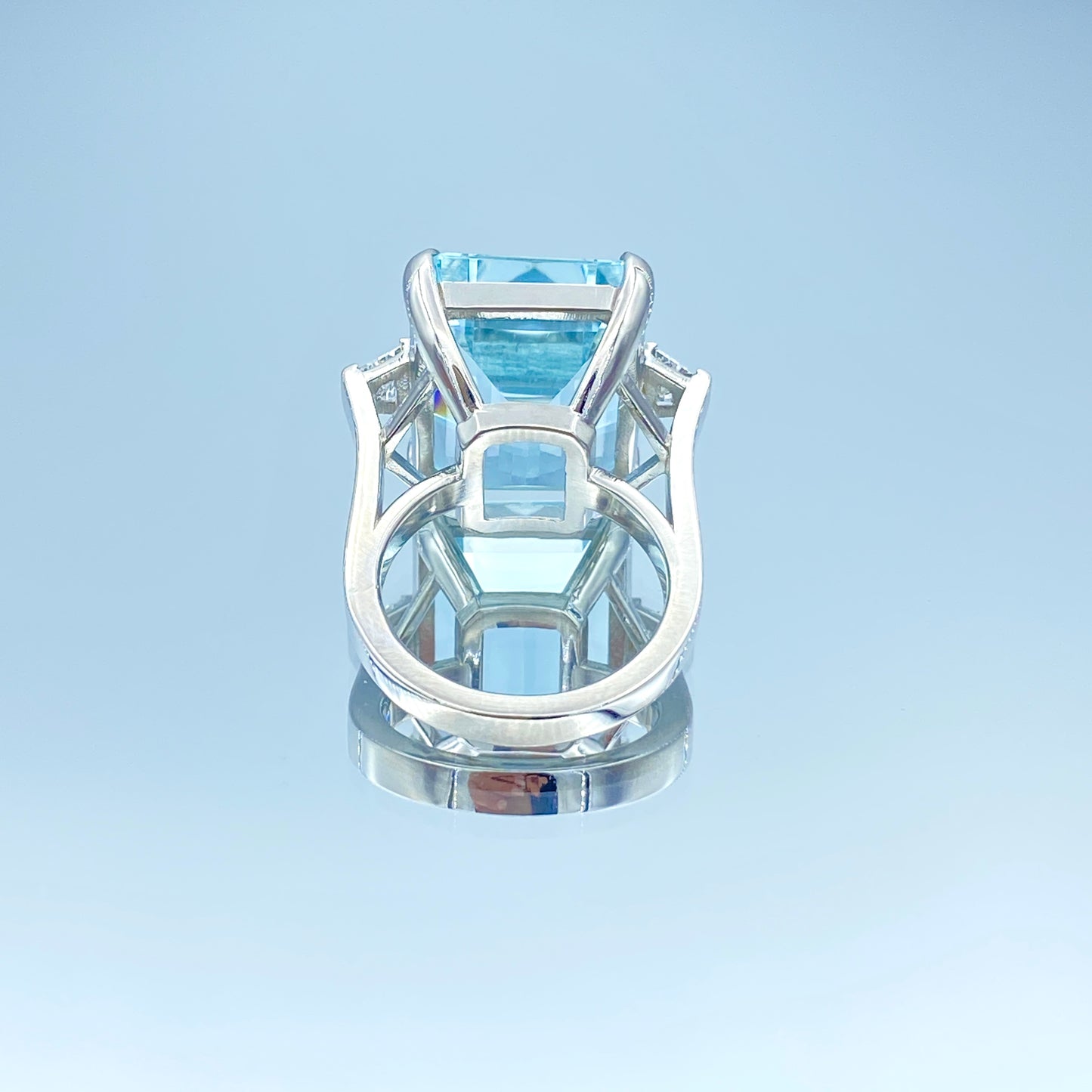 Blue Topaz Ring with Trapezoid Side Diamonds in 14K White Gold - L and L Jewelry