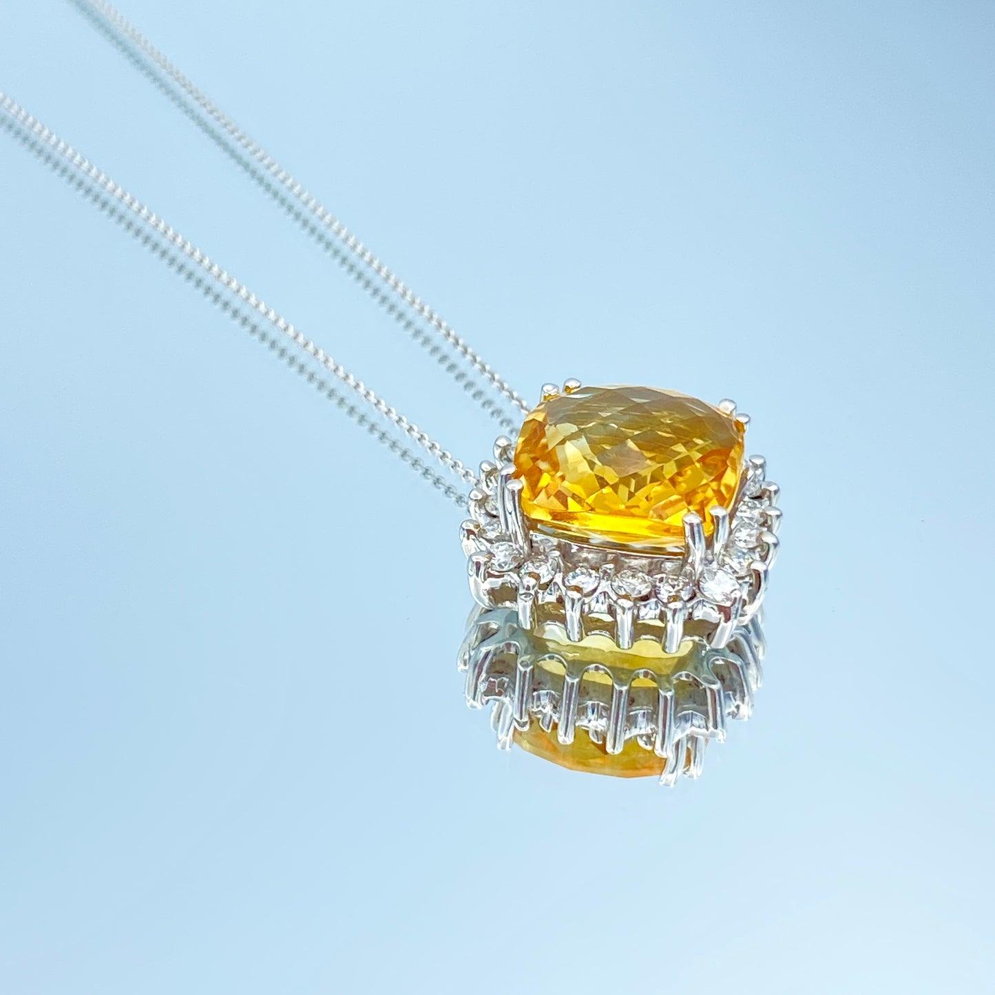 Citrine and Diamond Pendant in 14K White Gold - L and L Jewelry