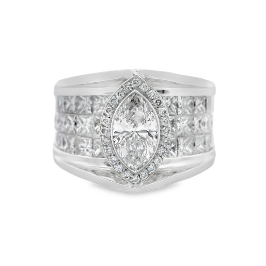 Unique Marquise-Cut and Princess-Cut Diamond Engagement Ring in Platinum