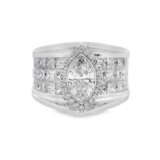Unique Marquise-Cut and Princess-Cut Diamond Engagement Ring in Platinum