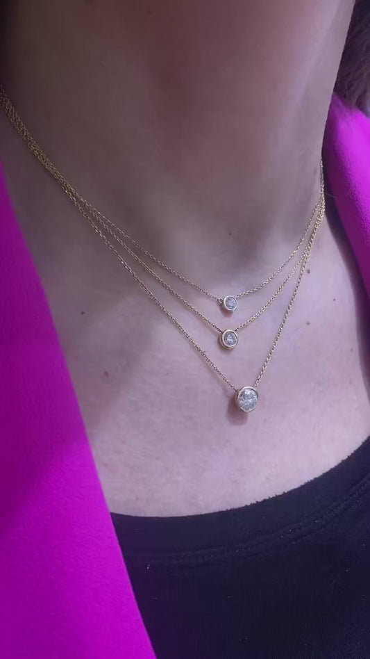 Bezel Set Round Brilliant-Cut Diamond Pendant in 14K Yellow Gold