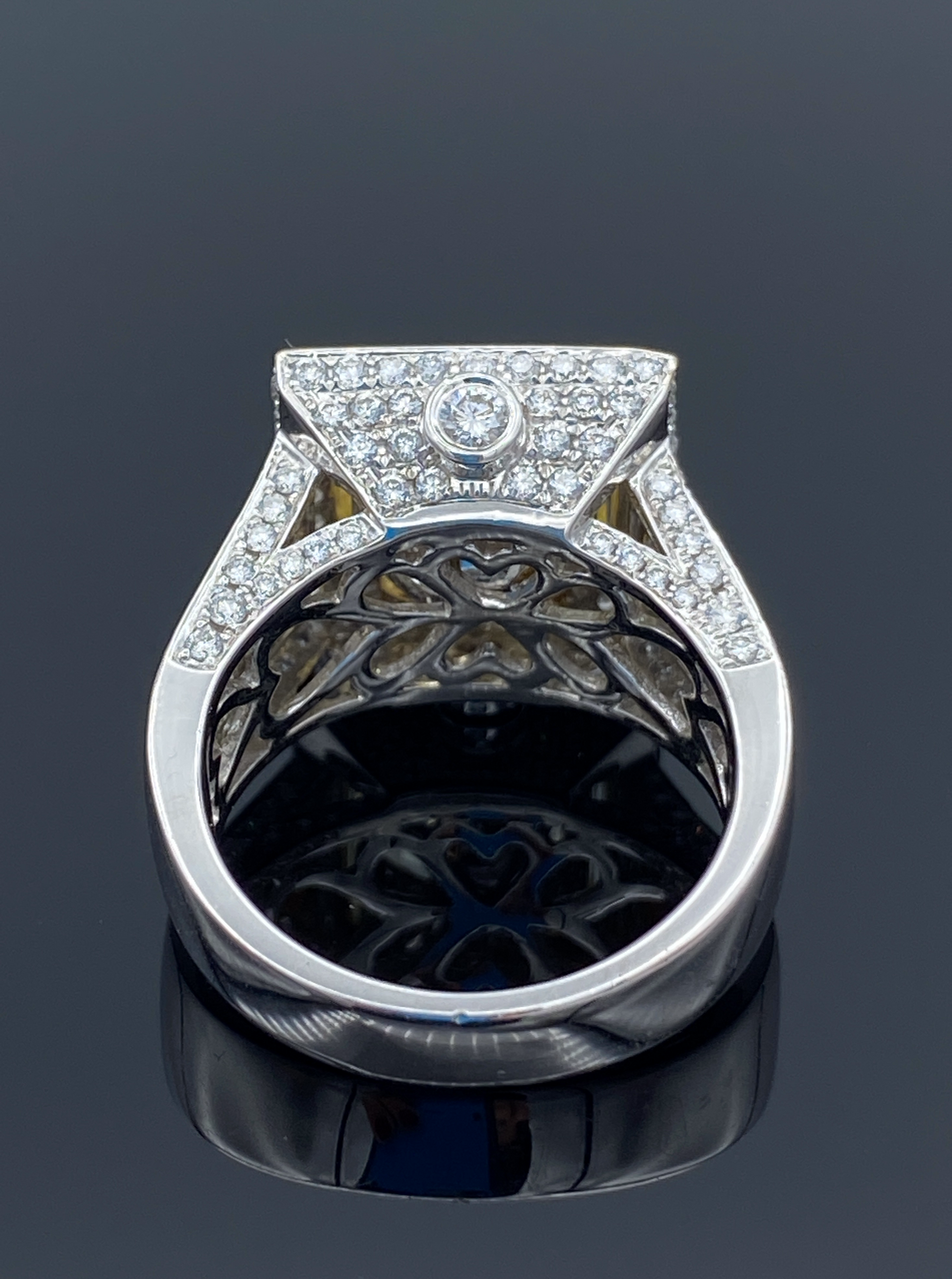 Halo Princess-Cut Yellow Diamond Statement Ring in 18K White Gold - L and L Jewelry