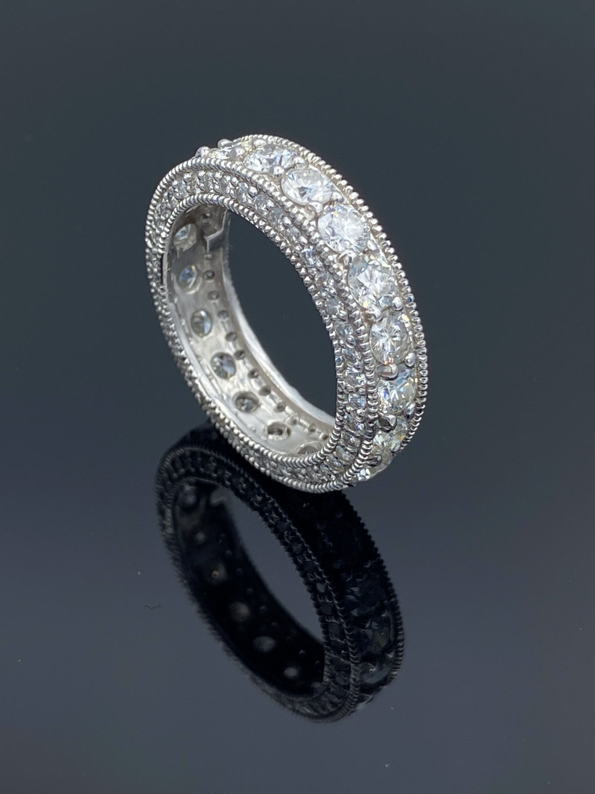 Vintage Look Eternity Wedding Ring in 14K White Gold - L and L Jewelry