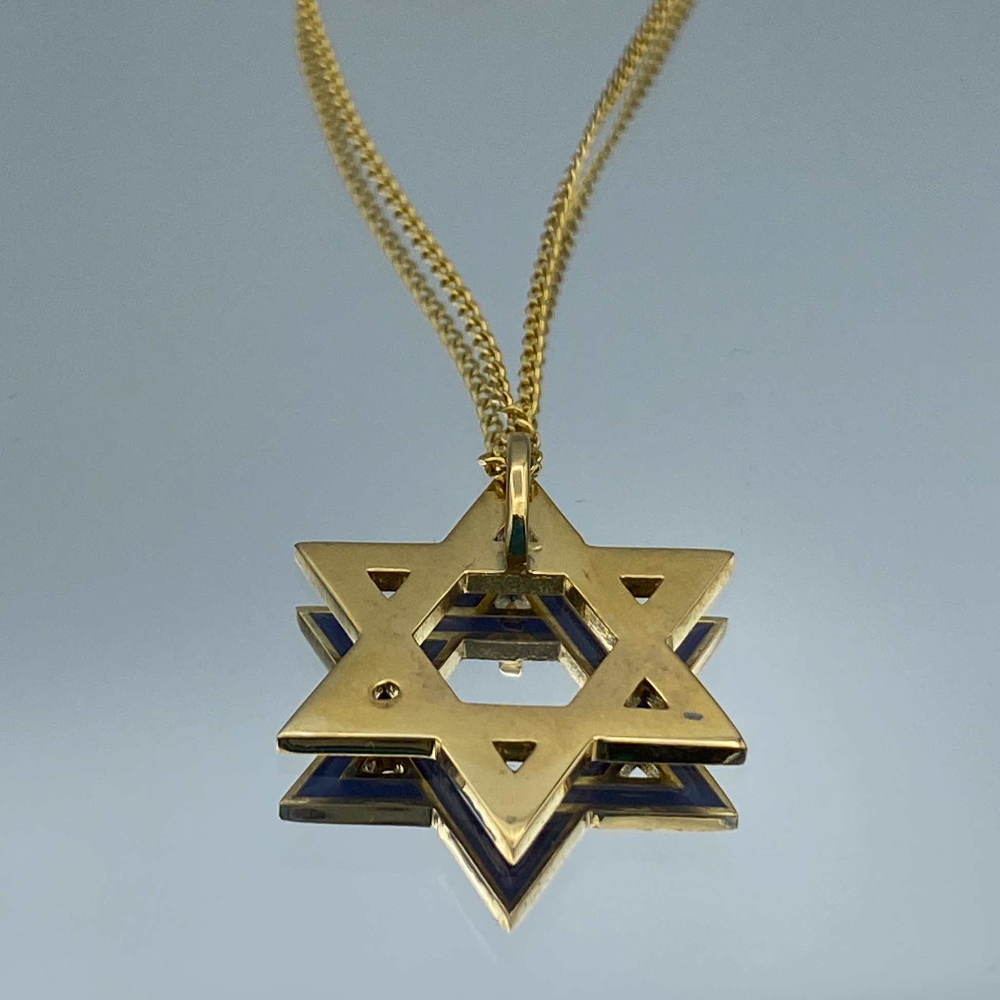 Blue Enameled Star of David Pendant in 18K Yellow Gold - L and L Jewelry