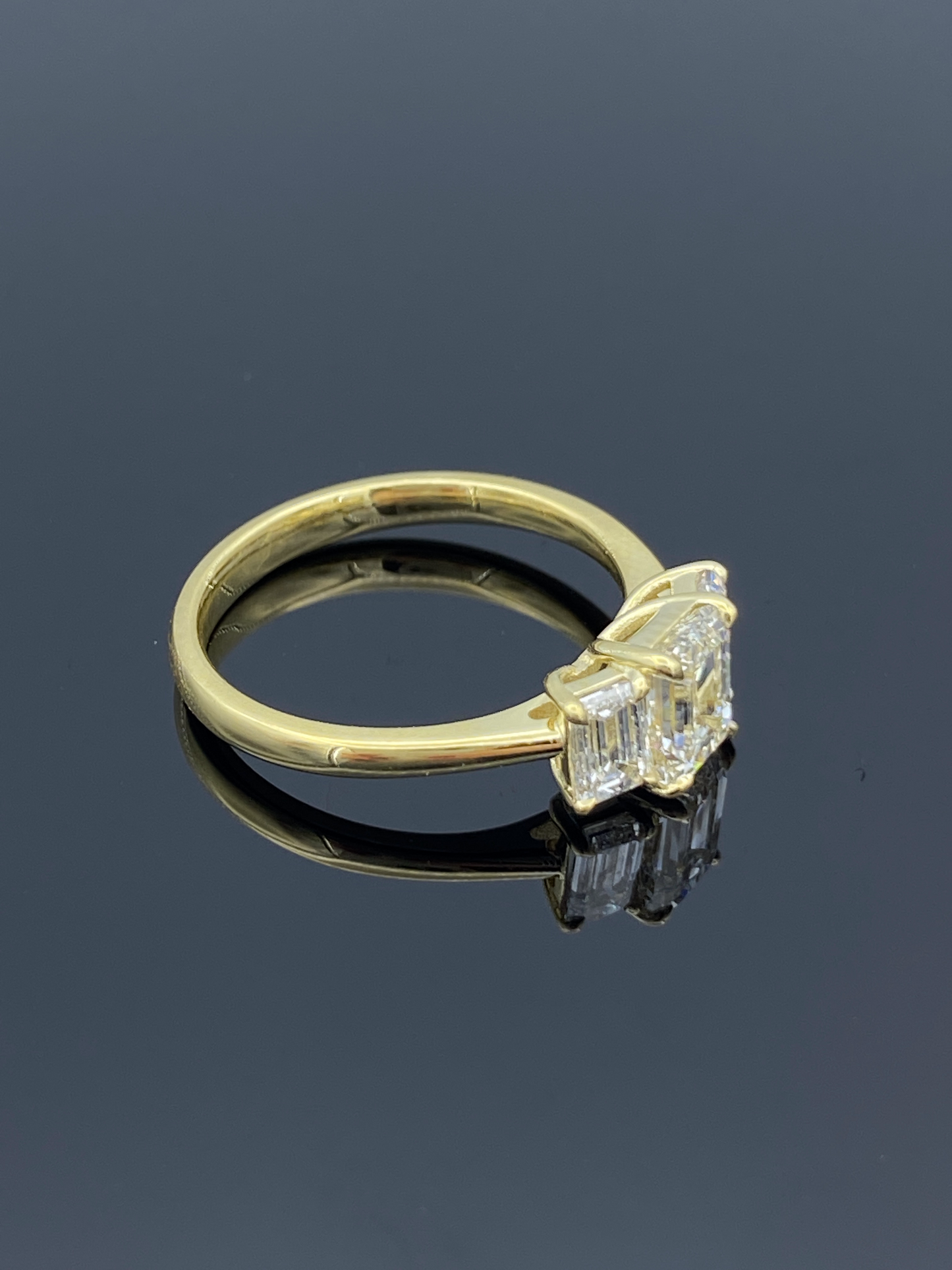 Three Stone Emerald-Cut Diamonds Engagement Ring in 18K Yellow Gold - L and L Jewelry