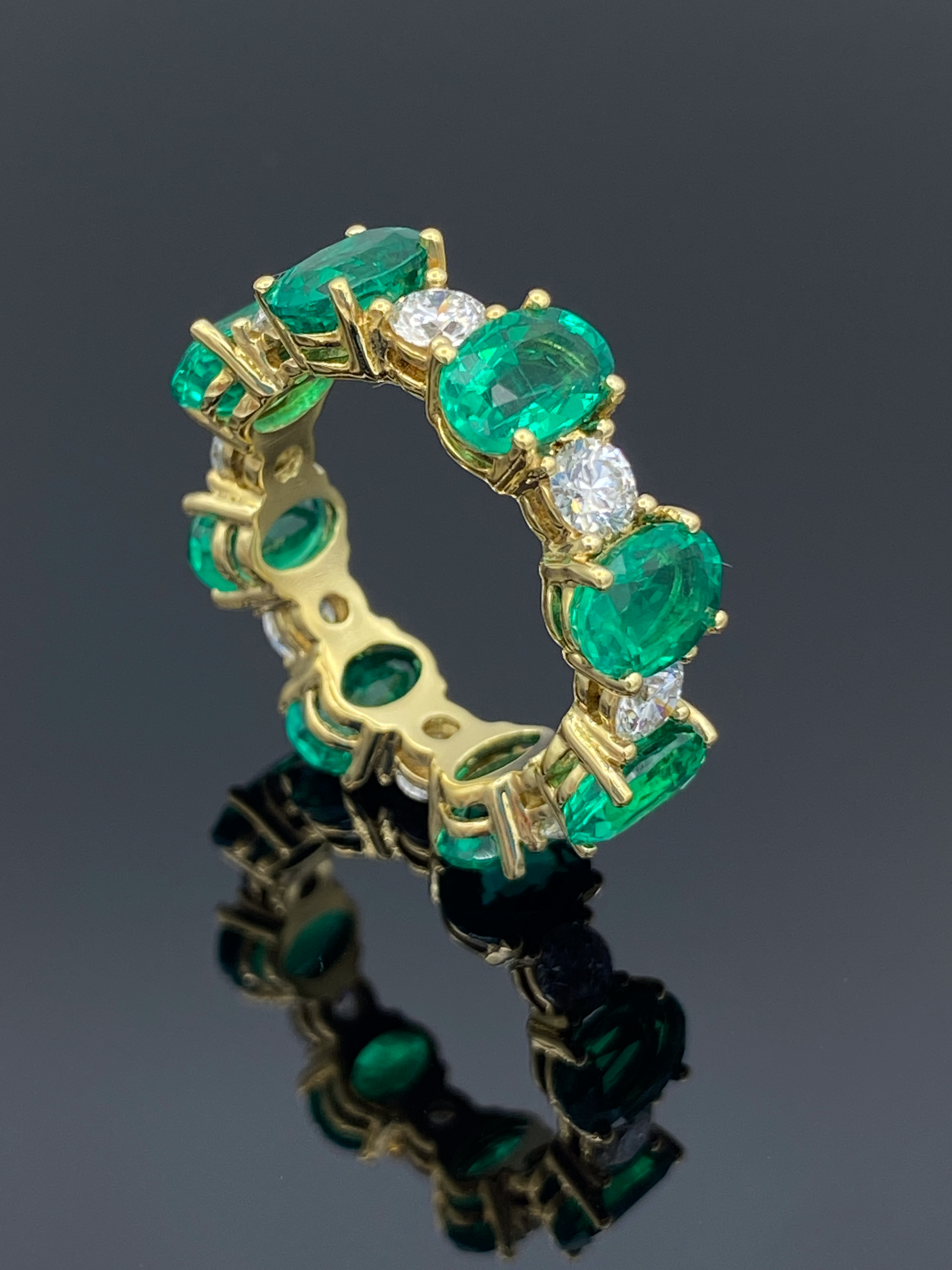 Emerald and Diamond Eternity Ring in 14K Yellow Ring - L and L Jewelry