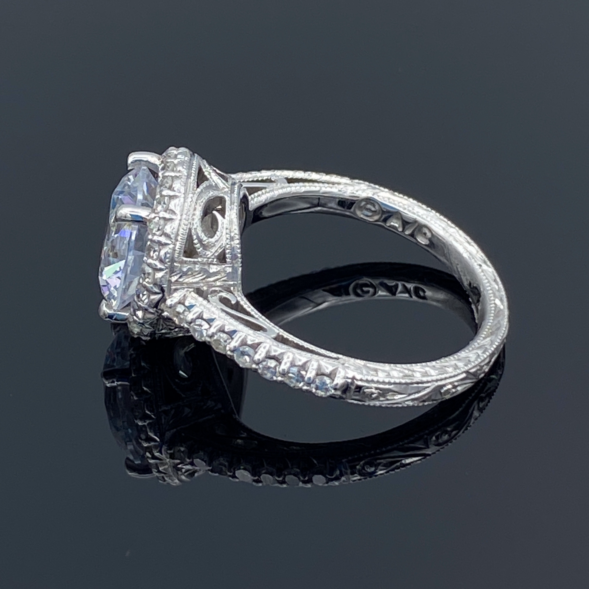 Vintage Look Round-Cut Diamond Halo Engagement Ring in 14K White Gold - L and L Jewelry