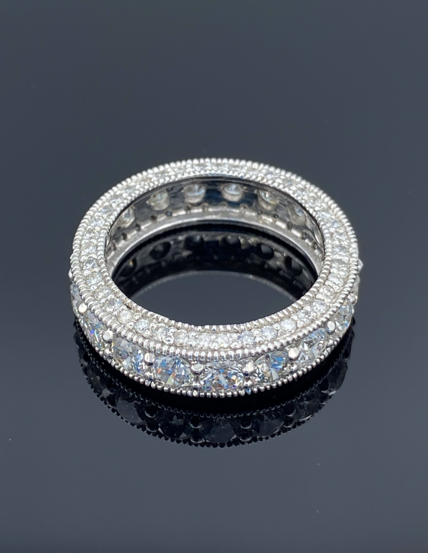 Vintage Look Eternity Wedding Ring in 14K White Gold - L and L Jewelry