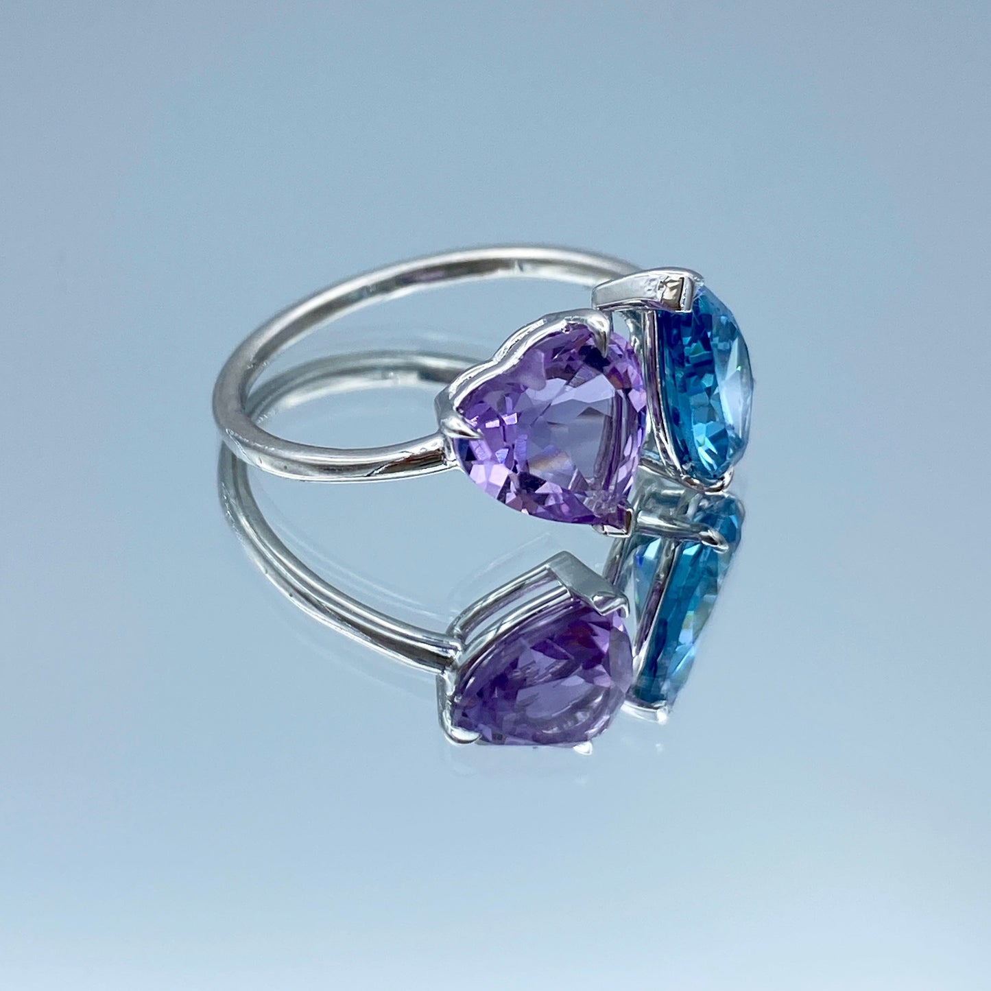 Toi Et Moi Blue Topaz and Amethyst Statement Ring in 14K White Gold - L and L Jewelry