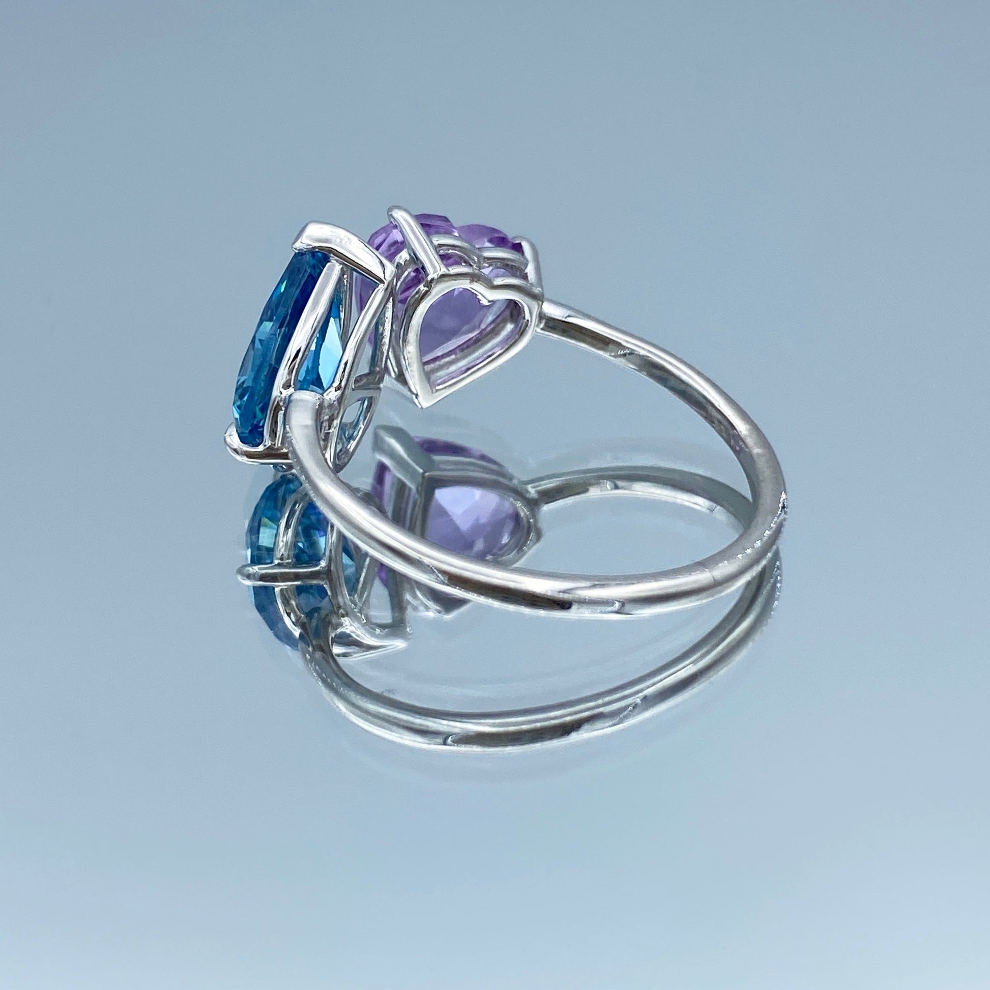 Toi Et Moi Blue Topaz and Amethyst Statement Ring in 14K White Gold - L and L Jewelry