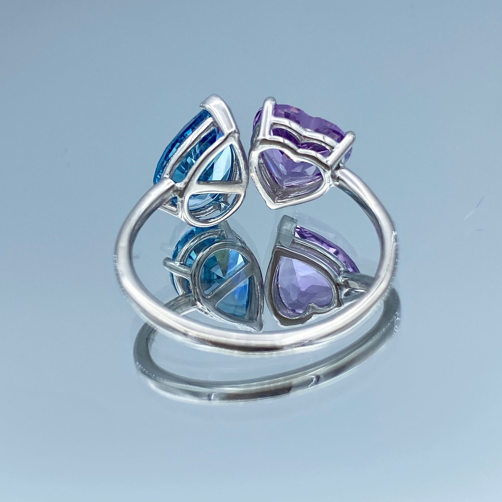 Toi Et Moi Blue Topaz and Amethyst Statement Ring in 14K White Gold - L and L Jewelry