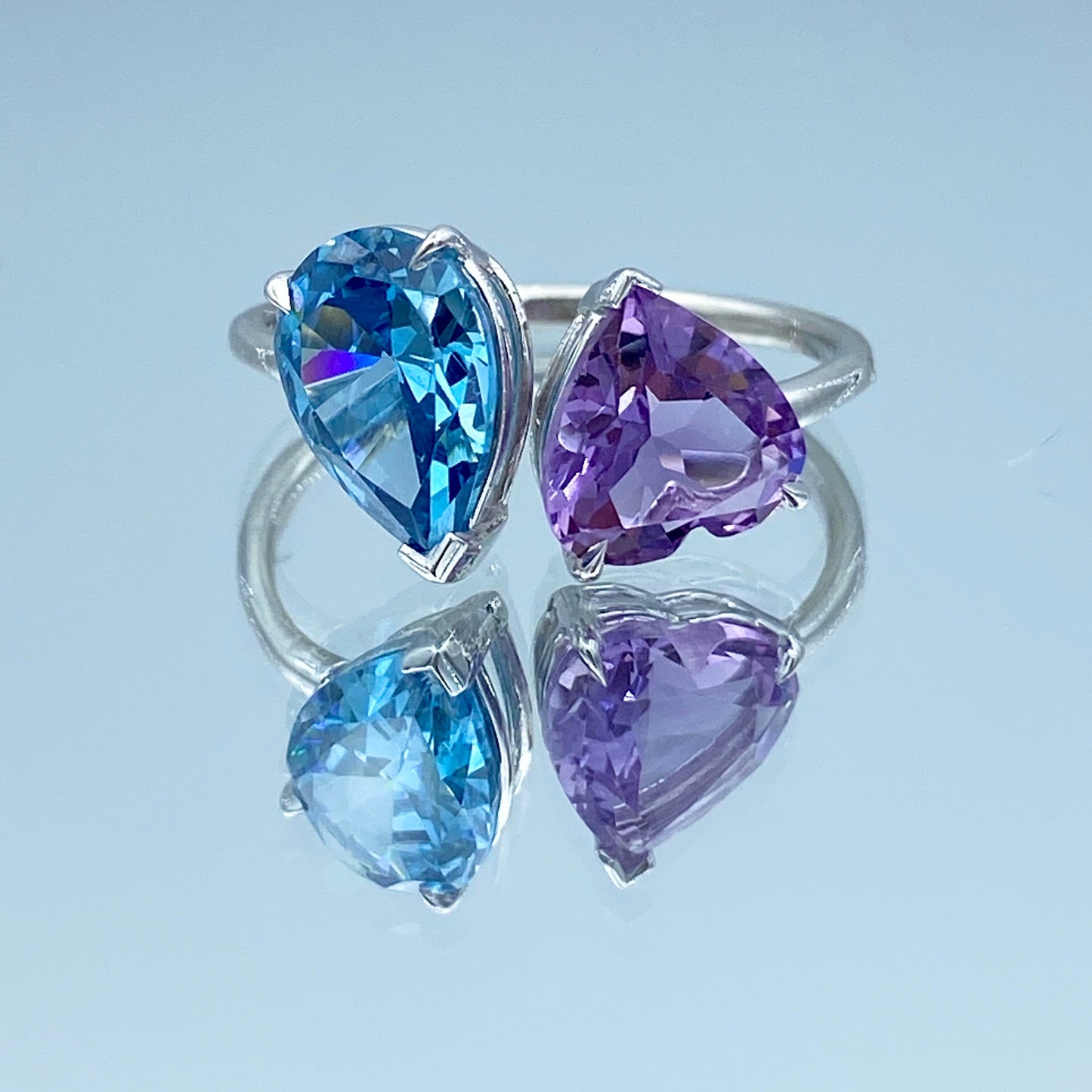 Toi Et Moi Blue Topaz and Amethyst Statement Ring in 14K White Gold - L and L Jewelry