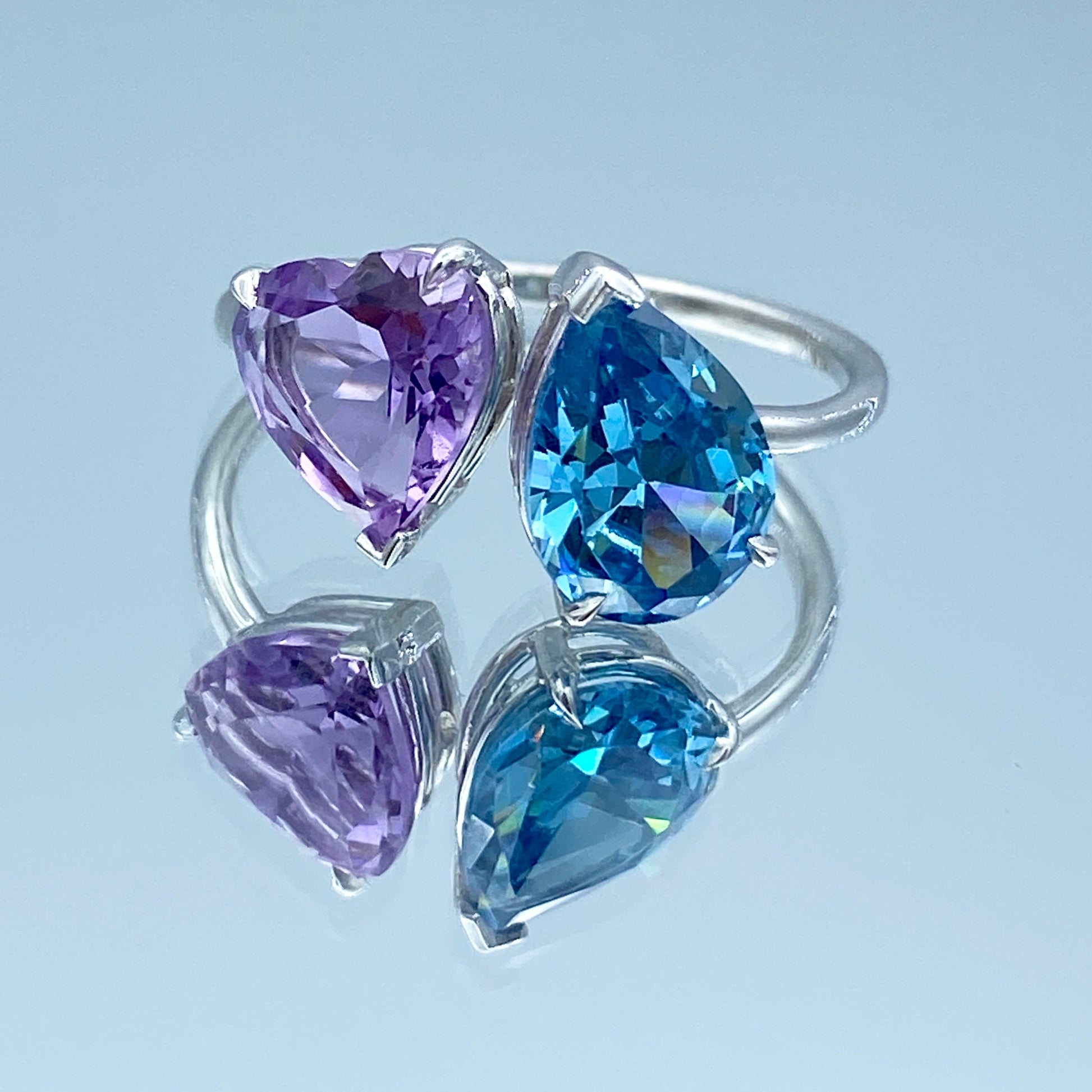 Toi Et Moi Blue Topaz and Amethyst Statement Ring in 14K White Gold - L and L Jewelry