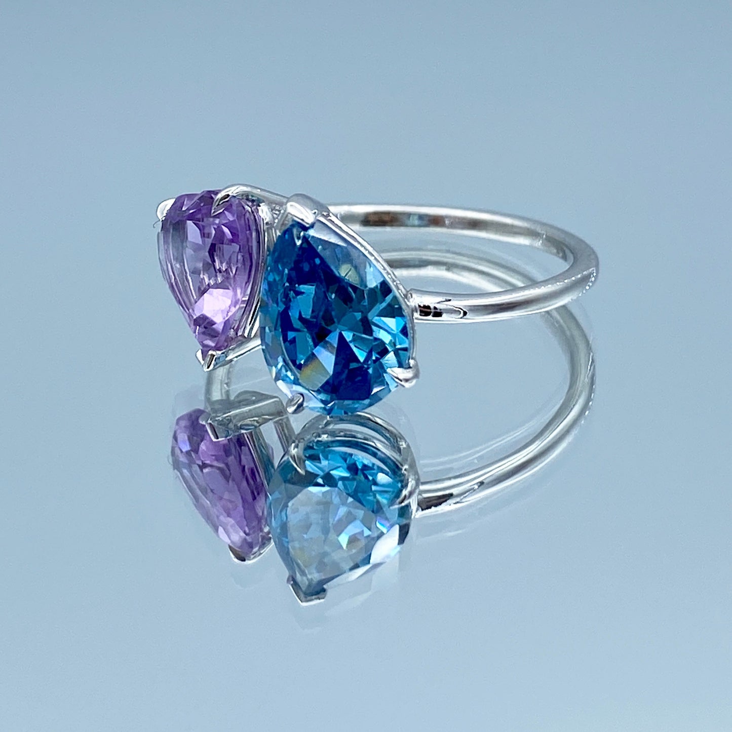 Toi Et Moi Blue Topaz and Amethyst Statement Ring in 14K White Gold - L and L Jewelry