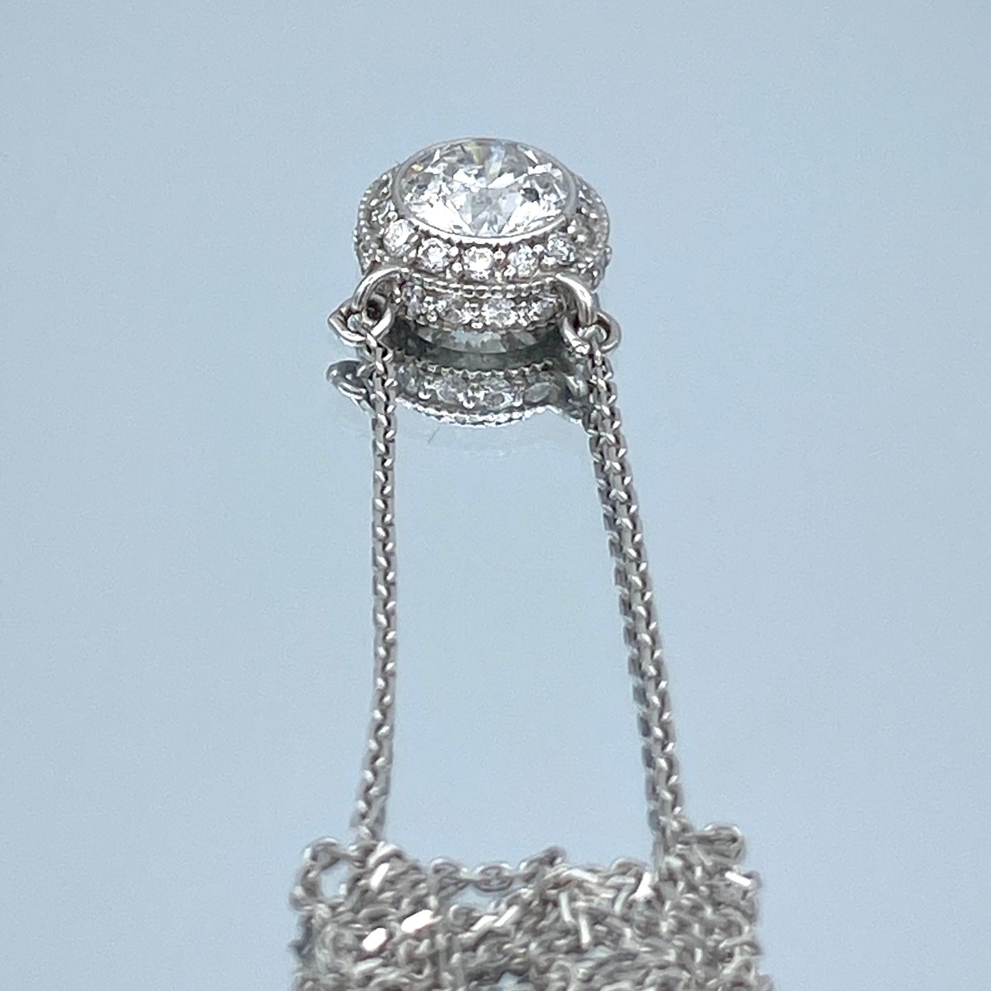 Halo Bezel-Set Round-Cut Diamond Pendant in 14K White Gold - L and L Jewelry